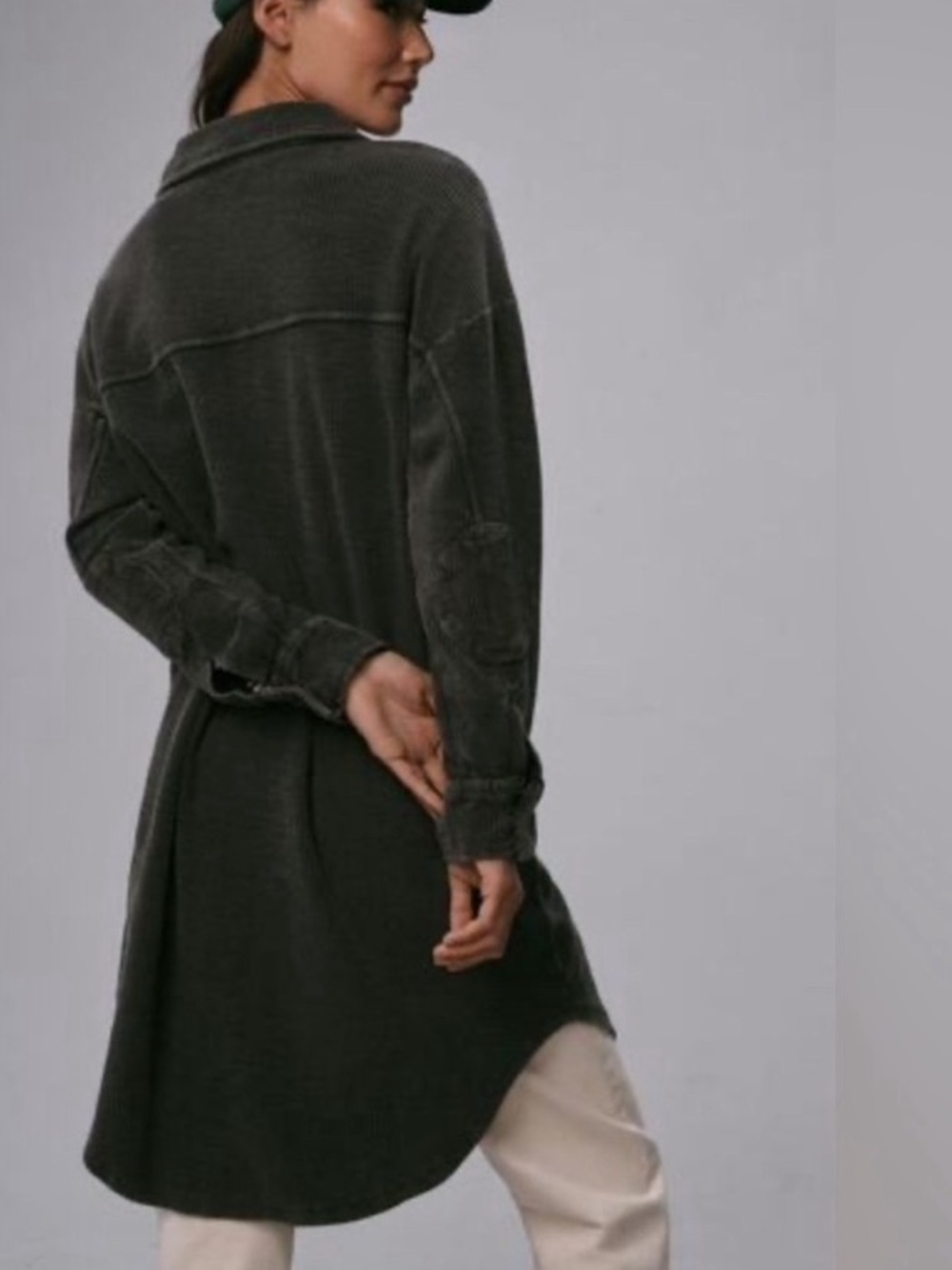 Anthropologie Pilcro Dark WashedGray Ribbed Button-Up Oversized Shacket Jacket - Picture 3 of 7